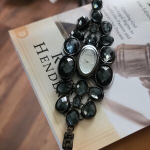 Chico's Black Gemstone Bracelet Watch